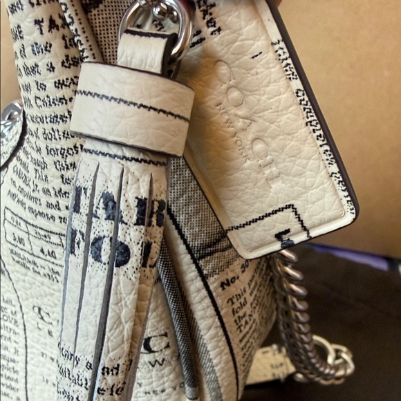 Coach Carmen Mini Tote Crossbody Bag Purse Newspaper Print Chain & Leather Strap - Picture 9 of 13